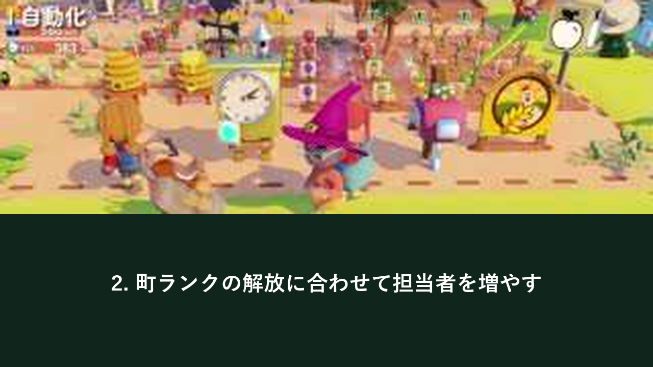 Go-Go Town!で複数の住民が自動で働いているゲーム画面